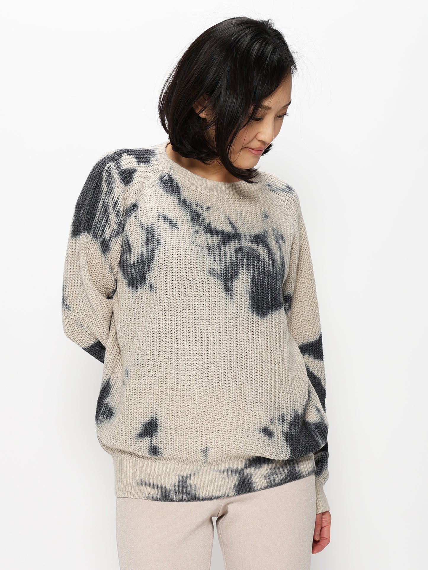 畦編み斑染めプルオーバー