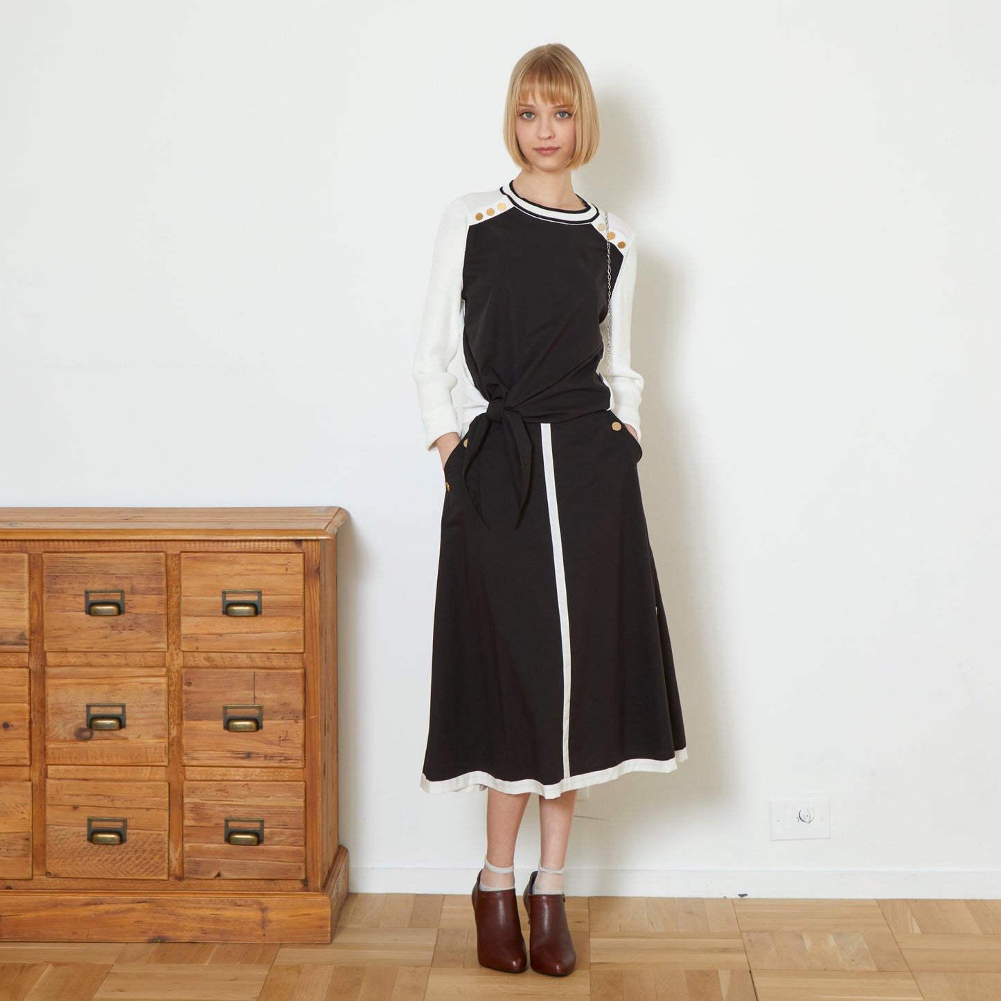 DiDi Guranjie ボタン付き 配色ラインスカート