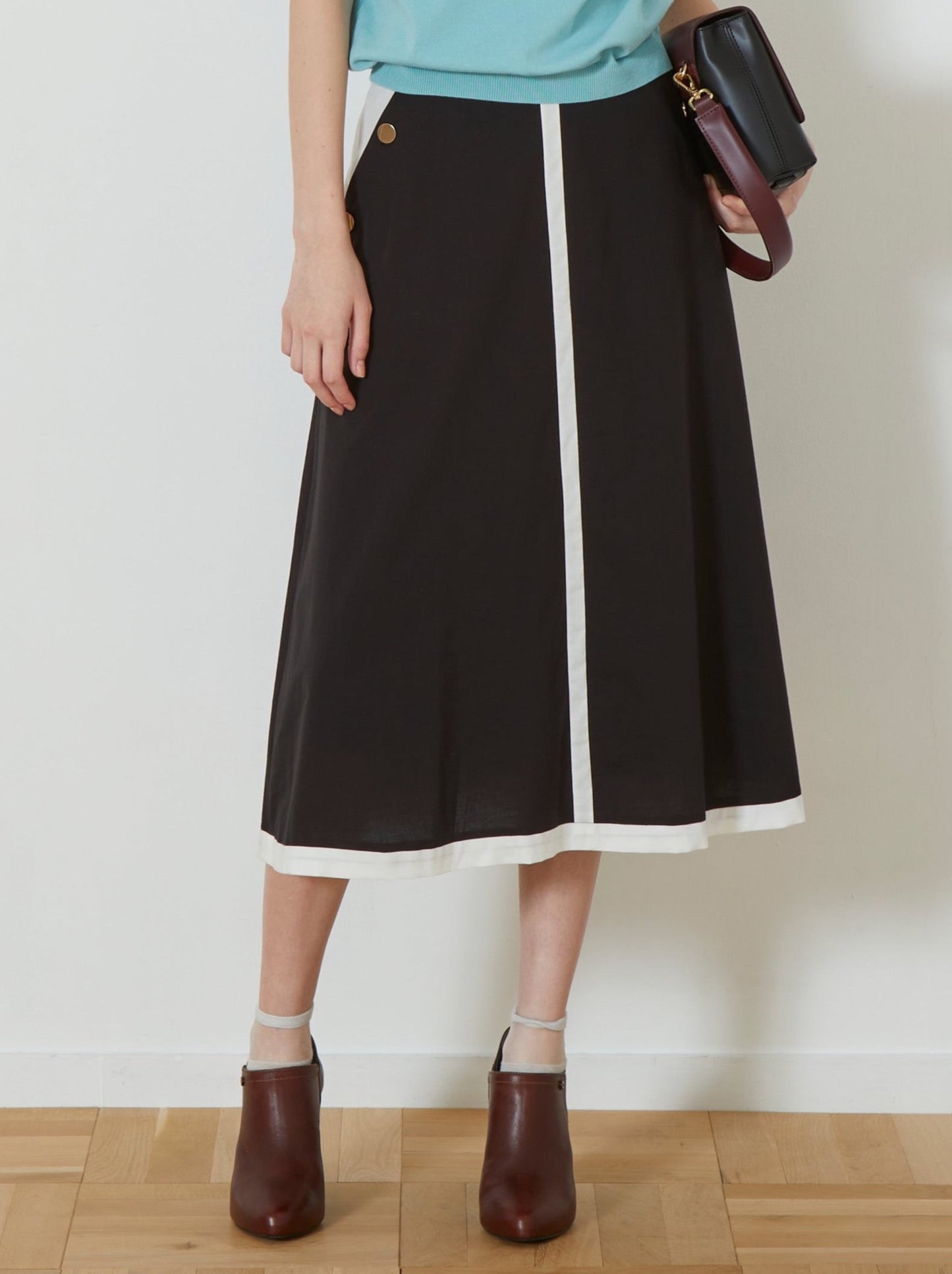 DiDi Guranjie ボタン付き 配色ラインスカート