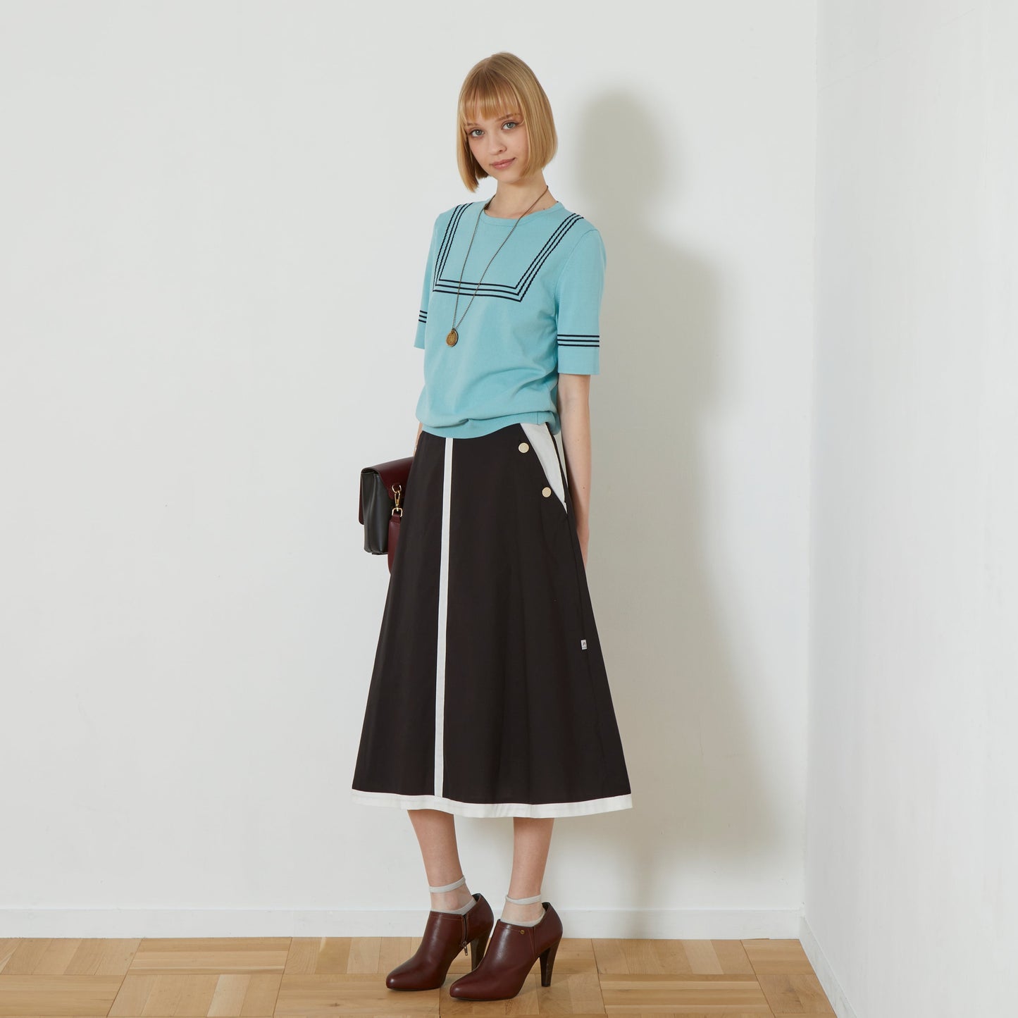 DiDi Guranjie ボタン付き 配色ラインスカート