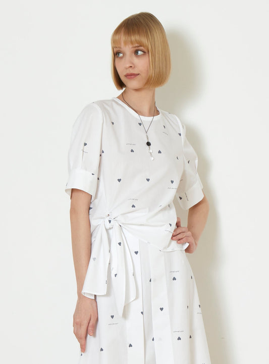 DiDi Guranjie ハートプリント 裾リボンブラウス