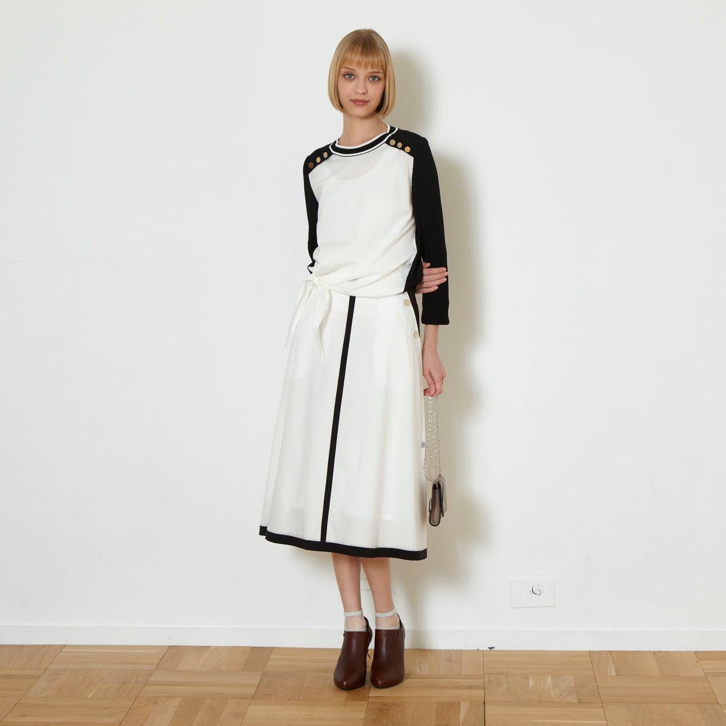 DiDi Guranjie ボタン付き 配色ラインスカート