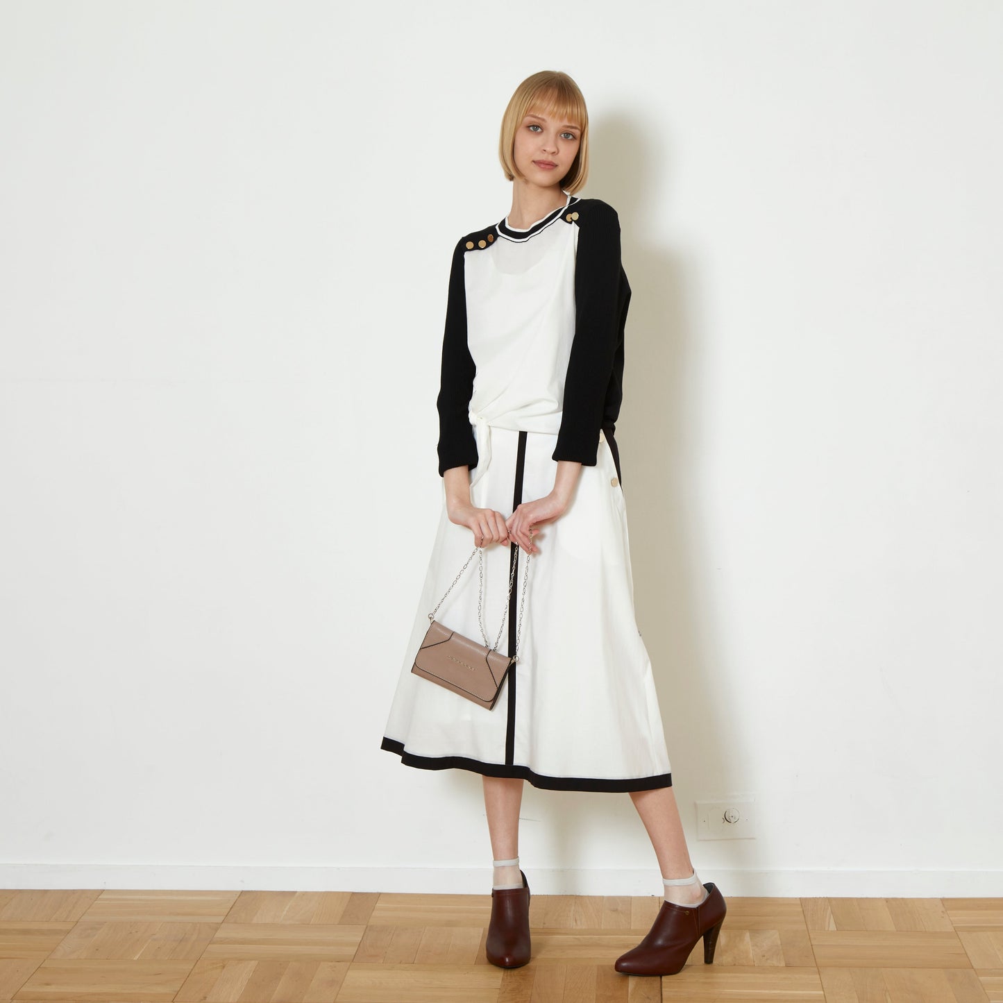 DiDi Guranjie ボタン付き 配色ラインスカート